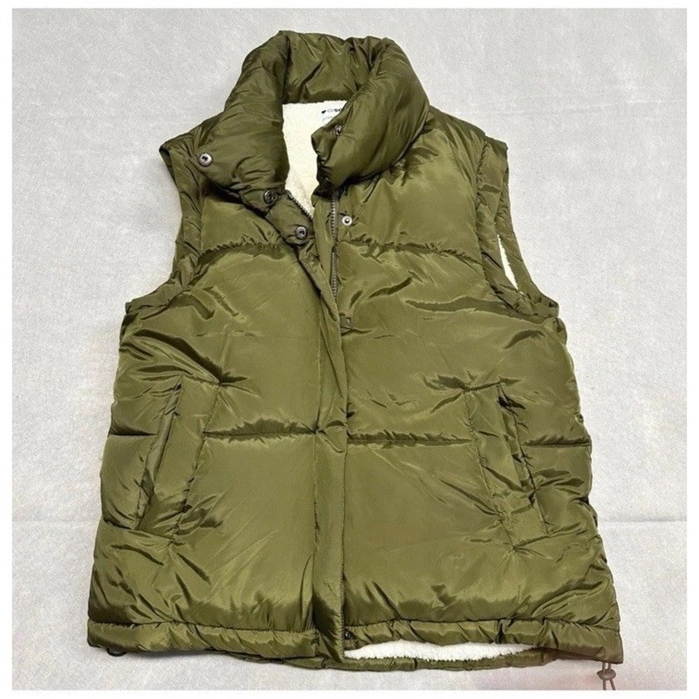 Ci Sono Puffer Vest Women's Size S Padded Crop Olive Outerwear Sherpa Lined